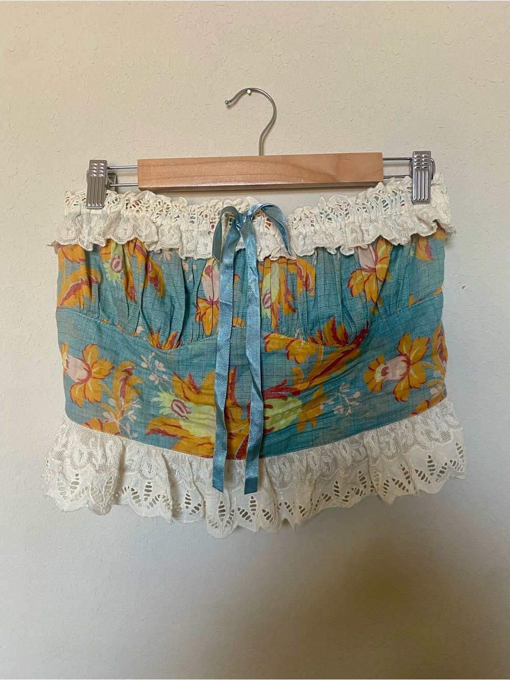 NWT Free People Dolly Blue floral lace tube top size M